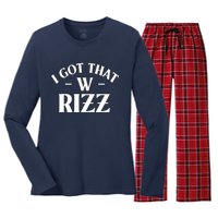 Ask Me About My Rizz I Got That W Rizz Funny Ironic Meme Women's Long Sleeve Flannel Pajama Set 