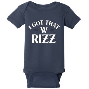 Ask Me About My Rizz I Got That W Rizz Funny Ironic Meme Baby Bodysuit