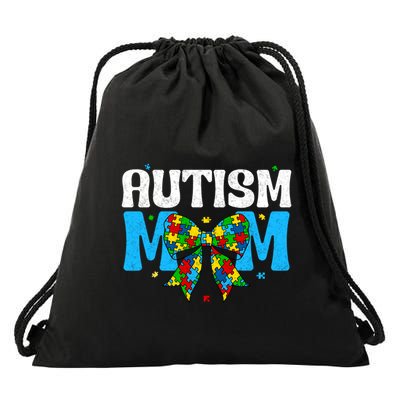 Autism Mom Autism Awareness Coquette Bow Proud Autism Mom Gift Drawstring Bag