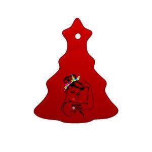 Autism Mom Awareness Strong Mom Strong Autism Awareness Gift Ceramic Tree Ornament