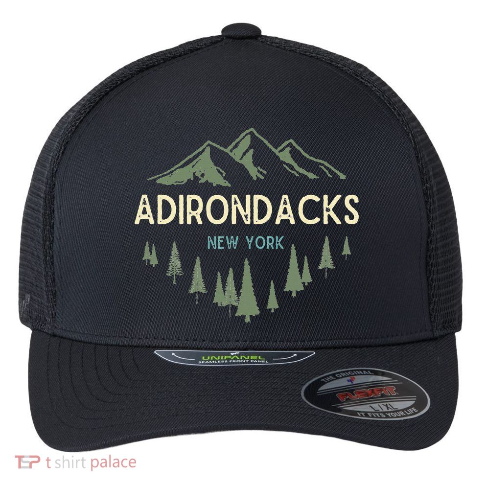 Adirondack Mountains Adirondacks New York Vintage Retro Flexfit Unipanel Trucker Cap