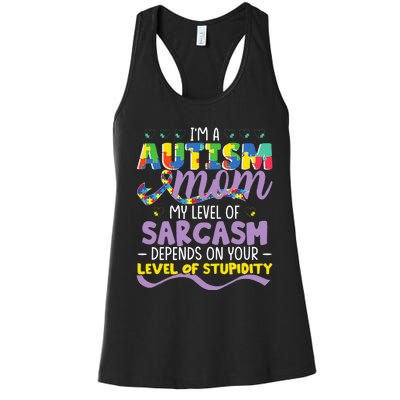 Autism Mom Awareness funny support month Women's Racerback Tank