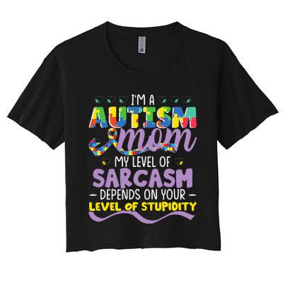 Autism Mom Awareness funny support month Women's Crop Top Tee