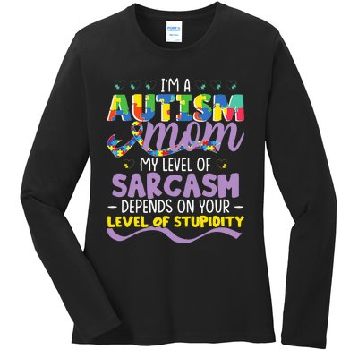 Autism Mom Awareness funny support month Ladies Long Sleeve Shirt