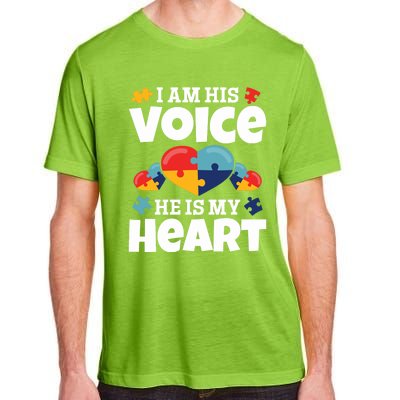 Autism Mama Autism I Am His Voice He Is My Heart Autism Mom Gift Adult ChromaSoft Performance T-Shirt