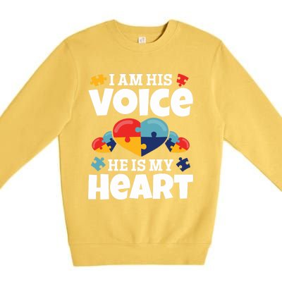 Autism Mama Autism I Am His Voice He Is My Heart Autism Mom Gift Premium Crewneck Sweatshirt