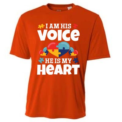 Autism Mama Autism I Am His Voice He Is My Heart Autism Mom Gift Cooling Performance Crew T-Shirt