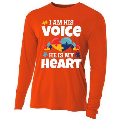 Autism Mama Autism I Am His Voice He Is My Heart Autism Mom Gift Cooling Performance Long Sleeve Crew