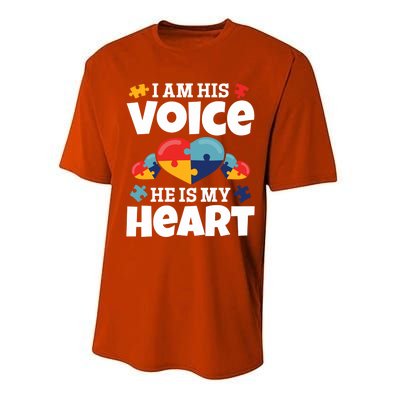 Autism Mama Autism I Am His Voice He Is My Heart Autism Mom Gift Performance Sprint T-Shirt