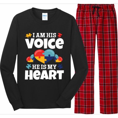 Autism Mama Autism I Am His Voice He Is My Heart Autism Mom Gift Long Sleeve Pajama Set