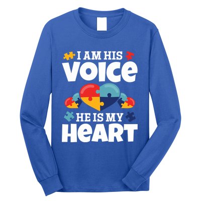 Autism Mama Autism I Am His Voice He Is My Heart Autism Mom Gift Long Sleeve Shirt