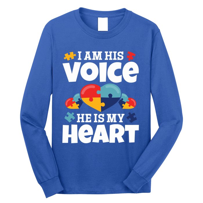 Autism Mama Autism I Am His Voice He Is My Heart Autism Mom Gift Long Sleeve Shirt