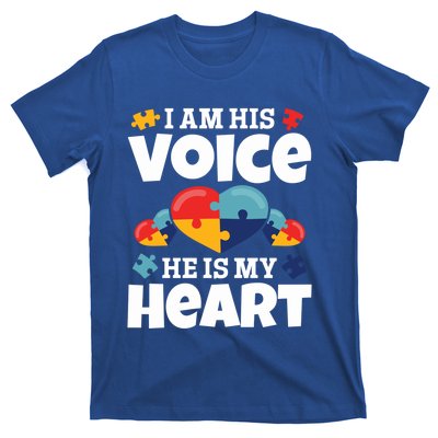 Autism Mama Autism I Am His Voice He Is My Heart Autism Mom Gift T-Shirt