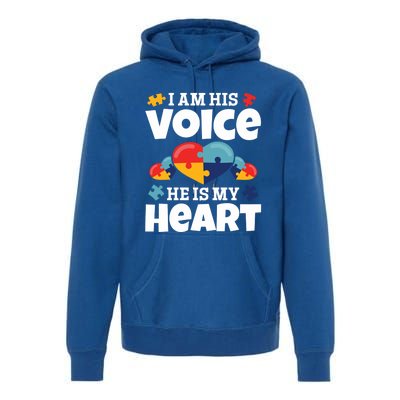 Autism Mama Autism I Am His Voice He Is My Heart Autism Mom Gift Premium Hoodie