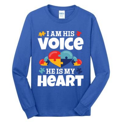 Autism Mama Autism I Am His Voice He Is My Heart Autism Mom Gift Tall Long Sleeve T-Shirt