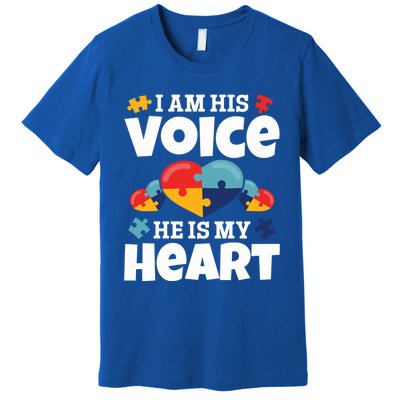 Autism Mama Autism I Am His Voice He Is My Heart Autism Mom Gift Premium T-Shirt