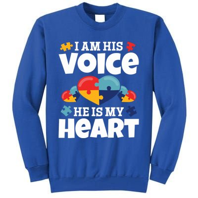 Autism Mama Autism I Am His Voice He Is My Heart Autism Mom Gift Tall Sweatshirt