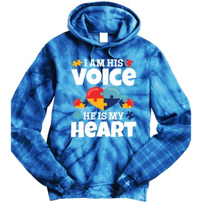 Autism Mama Autism I Am His Voice He Is My Heart Autism Mom Gift Tie Dye Hoodie