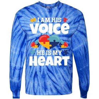 Autism Mama Autism I Am His Voice He Is My Heart Autism Mom Gift Tie-Dye Long Sleeve Shirt