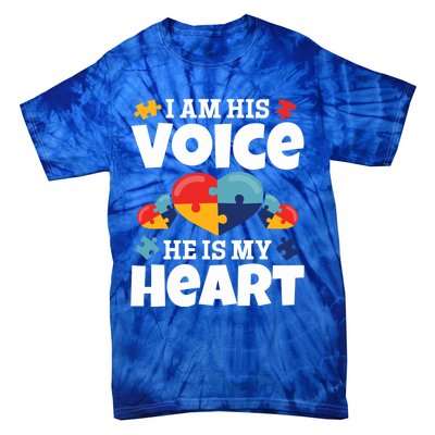 Autism Mama Autism I Am His Voice He Is My Heart Autism Mom Gift Tie-Dye T-Shirt