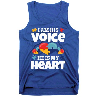 Autism Mama Autism I Am His Voice He Is My Heart Autism Mom Gift Tank Top