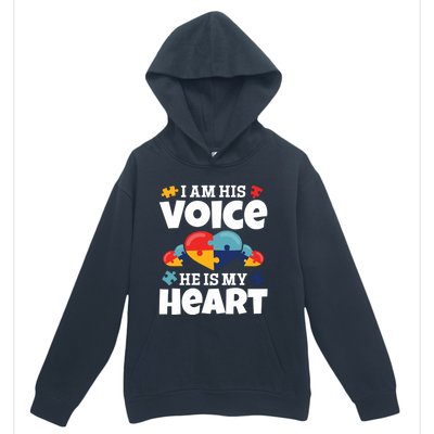 Autism Mama Autism I Am His Voice He Is My Heart Autism Mom Gift Urban Pullover Hoodie