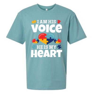 Autism Mama Autism I Am His Voice He Is My Heart Autism Mom Gift Sueded Cloud Jersey T-Shirt