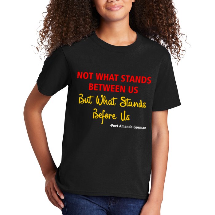 Amanda Gorman Poet What Stands Before Us Kids T-Shirt