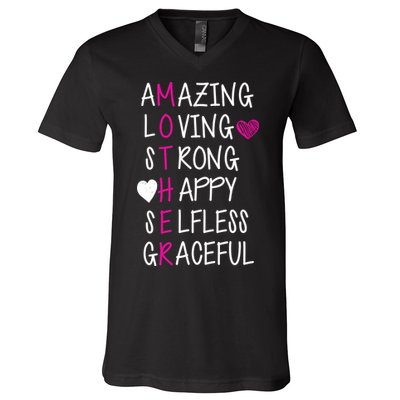 Amazing Loving Strong Happy Mother V-Neck T-Shirt