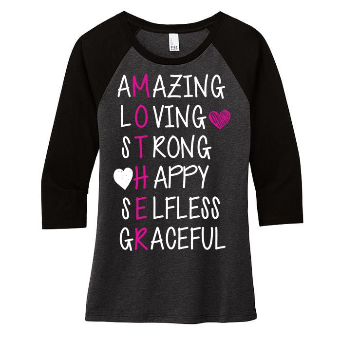 Amazing Loving Strong Happy Mother Women's Tri-Blend 3/4-Sleeve Raglan Shirt