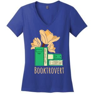 Aesthetic Minimalist Booktrovert Floral Bookish Book Reader Funny Gift Women's V-Neck T-Shirt