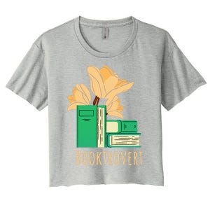 Aesthetic Minimalist Booktrovert Floral Bookish Book Reader Funny Gift Women's Crop Top Tee