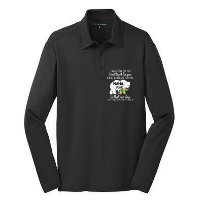 Autism Mama Bear I Will Speak Fight Advocate For You Gift Silk Touch Performance Long Sleeve Polo