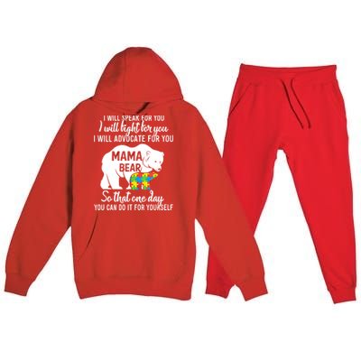 Autism Mama Bear I Will Speak Fight Advocate For You Gift Premium Hooded Sweatsuit Set