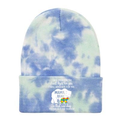 Autism Mama Bear I Will Speak Fight Advocate For You Gift Tie Dye 12in Knit Beanie