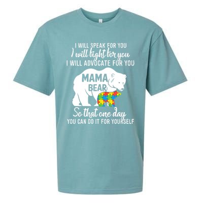 Autism Mama Bear I Will Speak Fight Advocate For You Gift Sueded Cloud Jersey T-Shirt