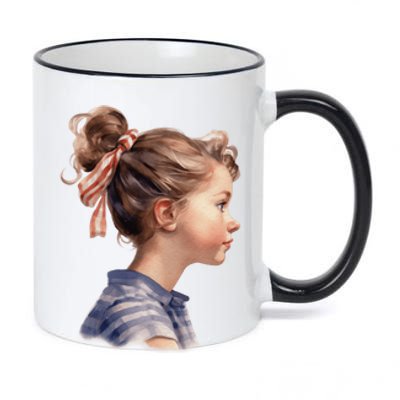 American Messy Bun Girl USA Flag Watercolor 11oz Black Color Changing Mug