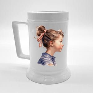 American Messy Bun Girl USA Flag Watercolor Beer Stein