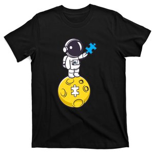 Astronaut Moon Blue Puzzle Piece Autism Awareness Day T-Shirt