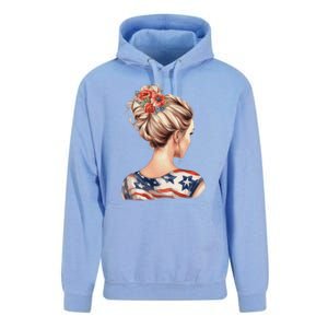 American Messy Bun Woman USA Flag Flowers Hair Unisex Surf Hoodie