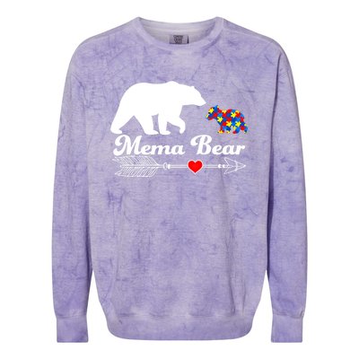 Autism Mema Bear Puzzle Autism Awareness Autistic Support Gift Colorblast Crewneck Sweatshirt