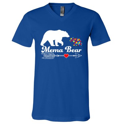 Autism Mema Bear Puzzle Autism Awareness Autistic Support Gift V-Neck T-Shirt