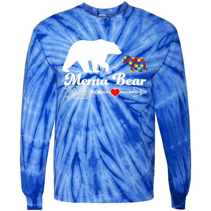 Autism Mema Bear Puzzle Autism Awareness Autistic Support Gift Tie-Dye Long Sleeve Shirt