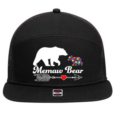 Autism Memaw Bear Puzzle Autism Awareness Autistic Support Funny Gift 7 Panel Mesh Trucker Snapback Hat