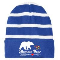 Autism Memaw Bear Puzzle Autism Awareness Autistic Support Funny Gift Striped Beanie with Solid Band