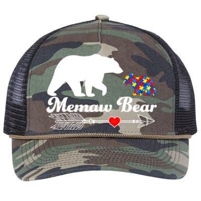 Autism Memaw Bear Puzzle Autism Awareness Autistic Support Funny Gift Retro Rope Trucker Hat Cap