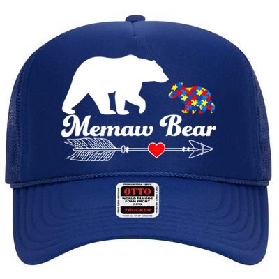 Autism Memaw Bear Puzzle Autism Awareness Autistic Support Funny Gift High Crown Mesh Back Trucker Hat