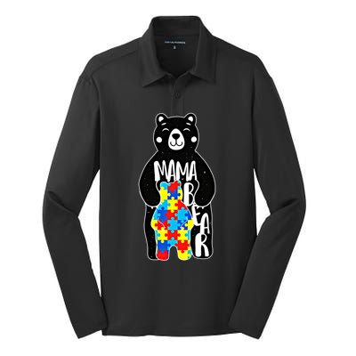 Autism Mama Bear Autism Awareness Gift Silk Touch Performance Long Sleeve Polo