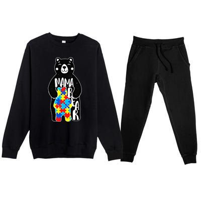 Autism Mama Bear Autism Awareness Gift Premium Crewneck Sweatsuit Set