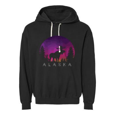 Alaska Moose Borealis Alaskan Landscape Garment-Dyed Fleece Hoodie